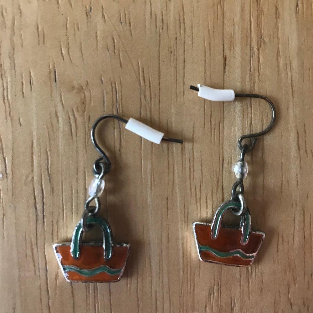 Beach Bag Earrings Retro Beach Ocean Cruise Island